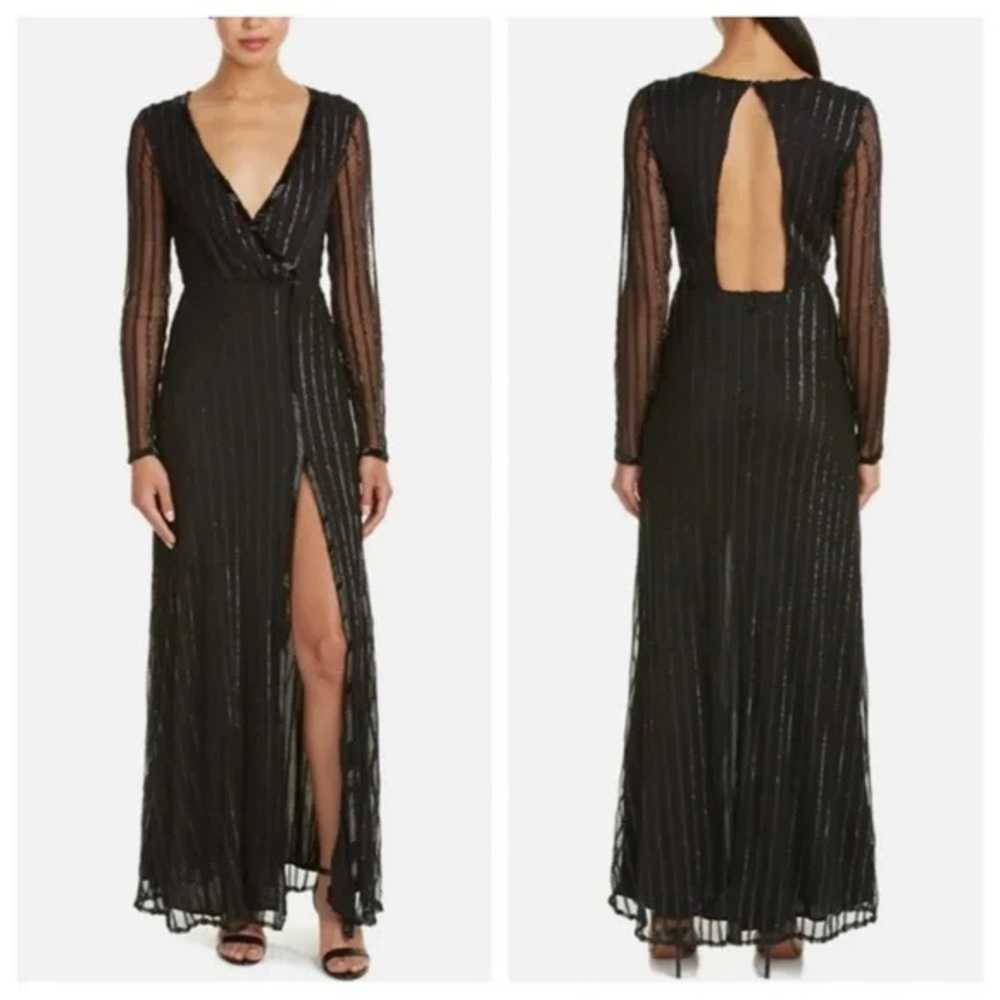 THE JETSET DIARIES Fiesta Faux Wrap Maxi Dress Black Sequin & Beaded XS